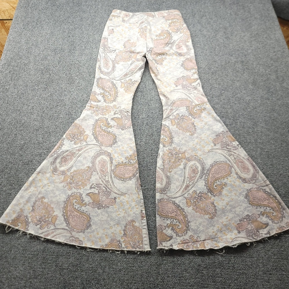 We The Free Free People Just Float On Flare Paisley Jeans Mauve Tan Size 25